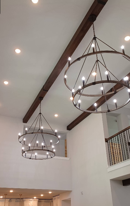 Two large statement chandeliers installed by A2M Services